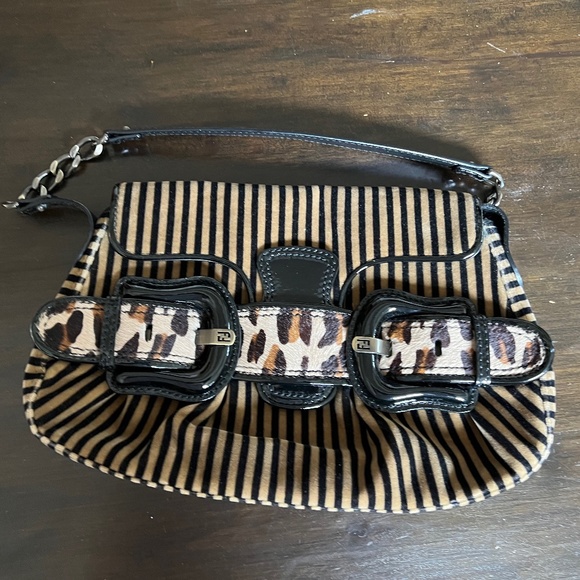 Vintage Fendi Leather & Velvet Striped & Leopard Shoulder Bag - Picture 1 of 10